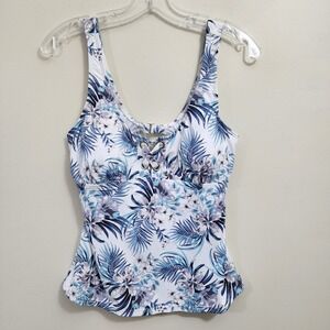 Wave Zone NWT bralette tankini shiny silver floral & palm print woman's size‎ L